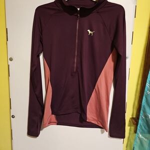 Victoria's Secret Medium PINK Ultimate Pullover 1/2 Zip Active Shirt  Burgundy
